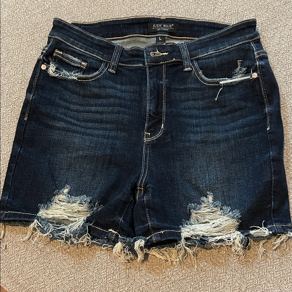 Judy Blue Women's Ripped Jean Shorts - Deep Blue